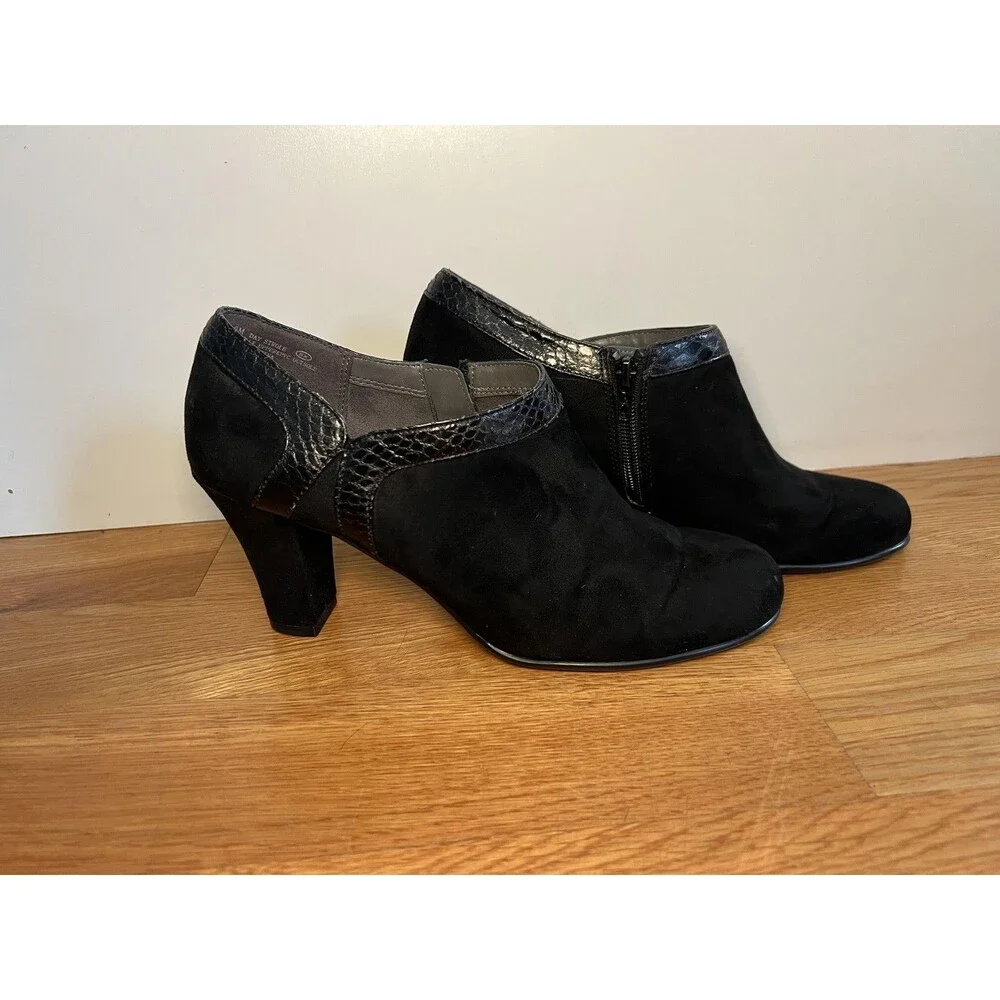 Aerosoles Boots Womens Size 9 Black Snake Day Strole Ankle Block Heel Booties